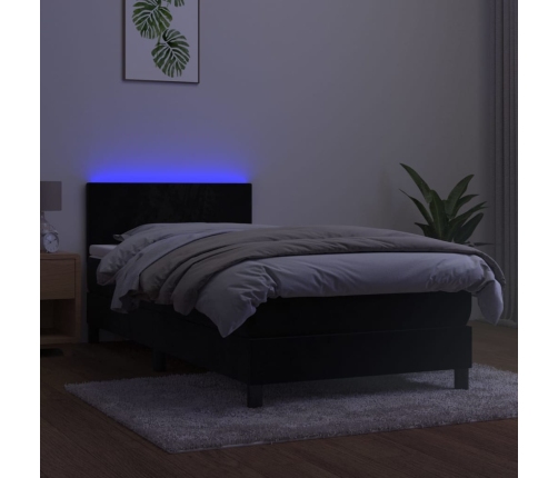 Cama box spring colchón y LED terciopelo negro 80x200 cm