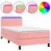 Cama box spring colchón y LED terciopelo rosa 90x190 cm