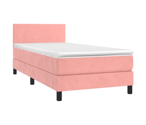 Cama box spring colchón y LED terciopelo rosa 90x190 cm