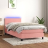 Cama box spring colchón y LED terciopelo rosa 90x190 cm