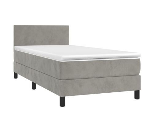 Cama box spring colchón y LED terciopelo gris claro 100x200 cm