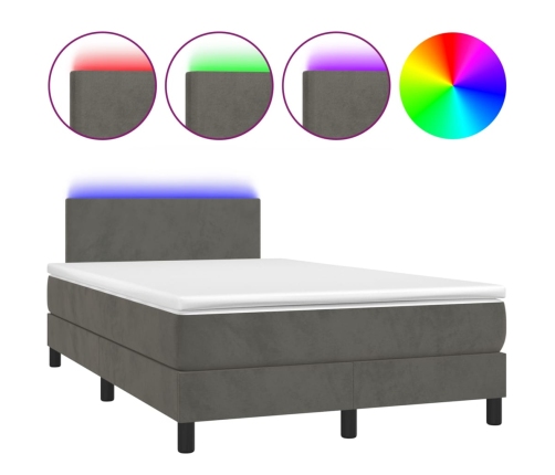 Cama box spring colchón y LED terciopelo gris oscuro 120x200 cm