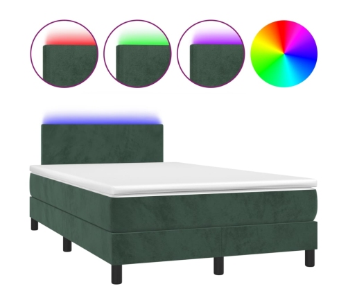 Cama box spring colchón y LED terciopelo verde oscuro 120x200cm