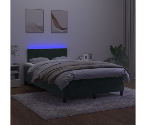 Cama box spring colchón y LED terciopelo verde oscuro 120x200cm