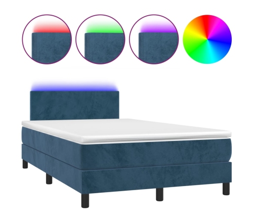 Cama box spring colchón y LED terciopelo azul oscuro 120x200 cm