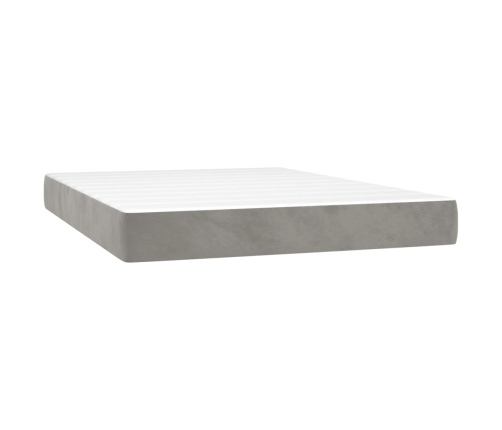 Cama box spring colchón y LED terciopelo gris claro 140x190 cm