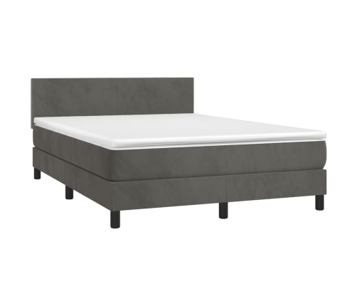 Cama box spring colchón y LED terciopelo gris oscuro 140x190 cm