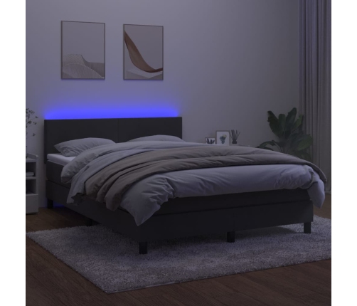 Cama box spring colchón y LED terciopelo gris oscuro 140x190 cm