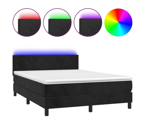 Cama box spring colchón y LED terciopelo negro 140x190 cm