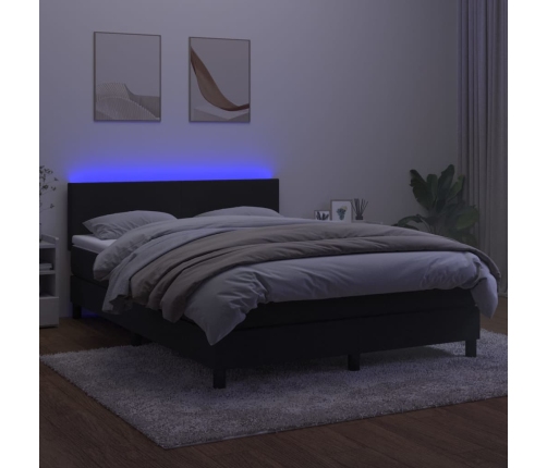 Cama box spring colchón y LED terciopelo negro 140x190 cm