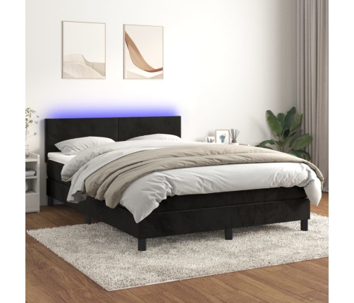 Cama box spring colchón y LED terciopelo negro 140x190 cm