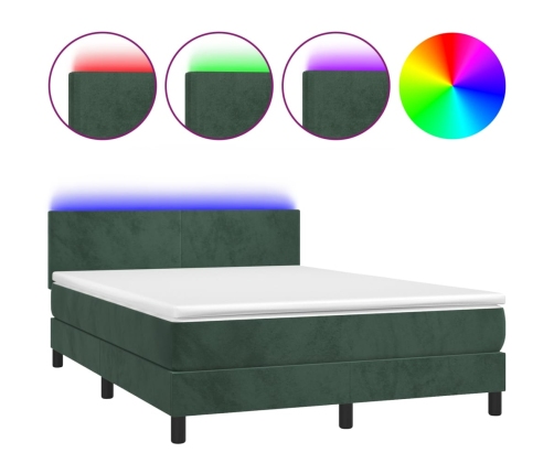 Cama box spring colchón y LED terciopelo verde oscuro 140x190cm