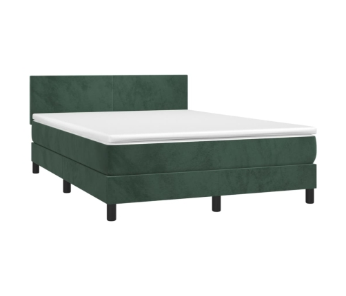 Cama box spring colchón y LED terciopelo verde oscuro 140x190cm