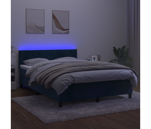 Cama box spring colchón y LED terciopelo azul oscuro 140x190 cm