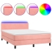 Cama box spring colchón y LED terciopelo rosa 140x190 cm