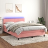 Cama box spring colchón y LED terciopelo rosa 140x190 cm