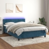 Cama box spring colchón y LED terciopelo azul oscuro 140x200 cm