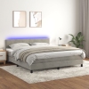 Cama box spring colchón y LED terciopelo gris claro 160x200 cm