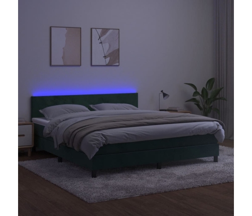 Cama box spring colchón y LED terciopelo verde oscuro 160x200cm