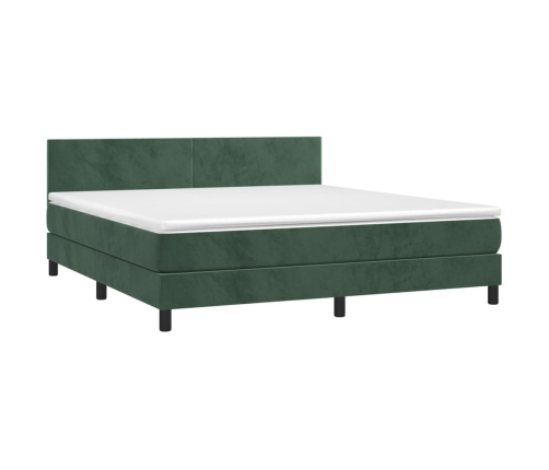 Cama box spring colchón y LED terciopelo verde oscuro 160x200cm