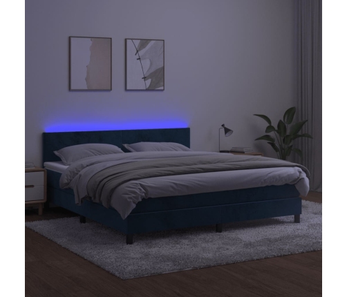 Cama box spring colchón y LED terciopelo azul oscuro 160x200 cm