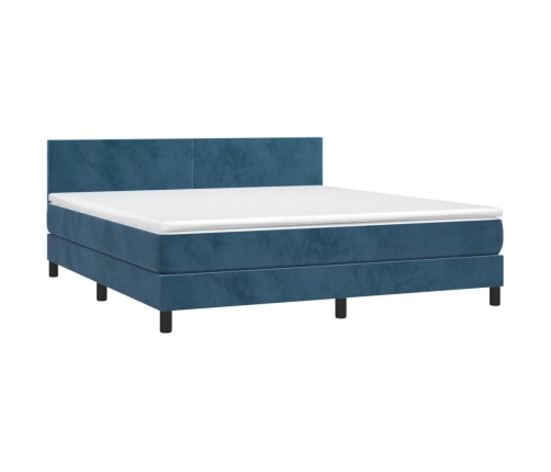 Cama box spring colchón y LED terciopelo azul oscuro 160x200 cm