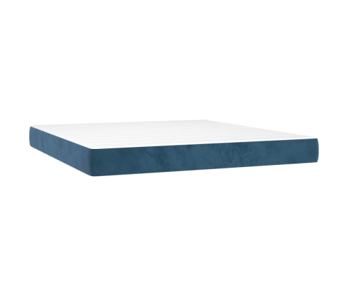 Cama box spring colchón y LED terciopelo azul oscuro 160x200 cm