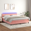 Cama box spring colchón y LED terciopelo rosa 160x200 cm