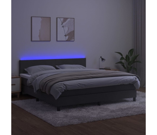 Cama box spring colchón y LED terciopelo gris oscuro 180x200 cm