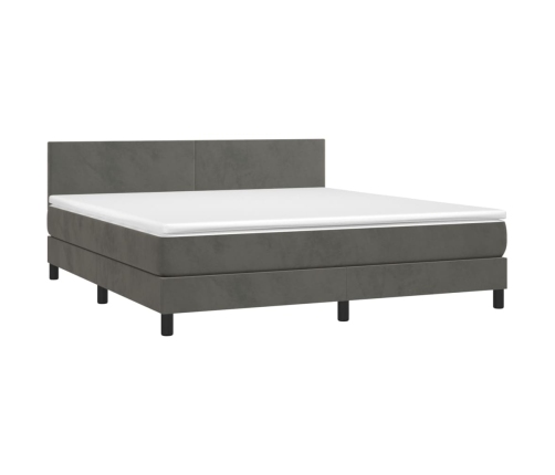 Cama box spring colchón y LED terciopelo gris oscuro 180x200 cm