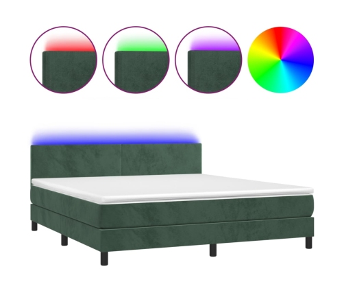 Cama box spring colchón y LED terciopelo verde oscuro 180x200cm