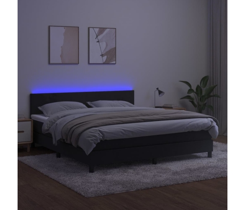 Cama box spring colchón y LED terciopelo verde oscuro 180x200cm