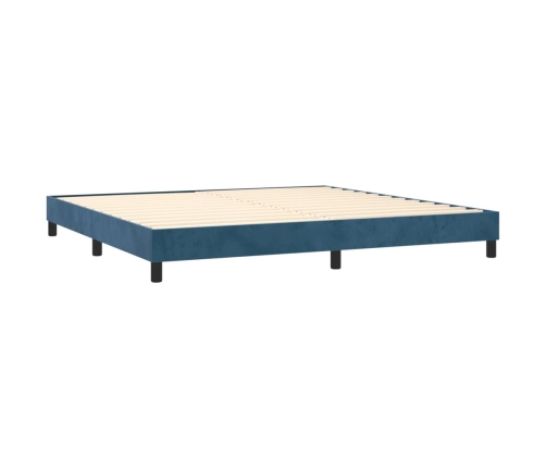 Cama box spring colchón y LED terciopelo azul oscuro 200x200 cm