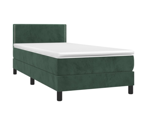 Cama box spring colchón y LED terciopelo verde oscuro 80x200 cm