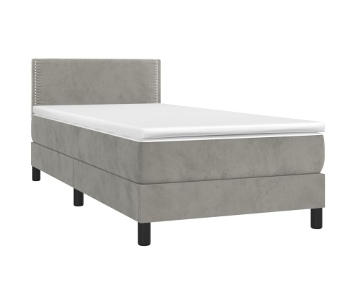 Cama box spring colchón y LED terciopelo gris claro 90x190 cm