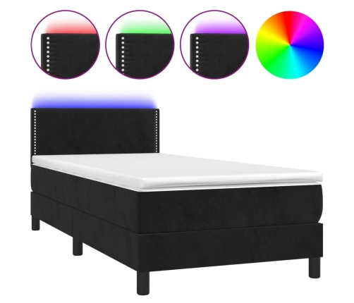 Cama box spring colchón y LED terciopelo negro 90x190 cm