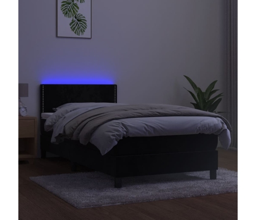 Cama box spring colchón y LED terciopelo negro 90x190 cm