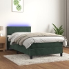 Cama box spring colchón y LED terciopelo verde oscuro 90x190 cm