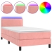 Cama box spring colchón y LED terciopelo rosa 90x190 cm