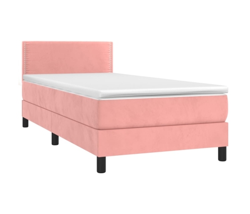 Cama box spring colchón y LED terciopelo rosa 90x190 cm