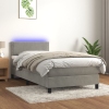 Cama box spring colchón y LED terciopelo gris claro 100x200 cm