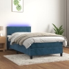 Cama box spring colchón y LED terciopelo azul oscuro 100x200 cm