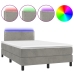 Cama box spring colchón y LED terciopelo gris claro 120x200 cm