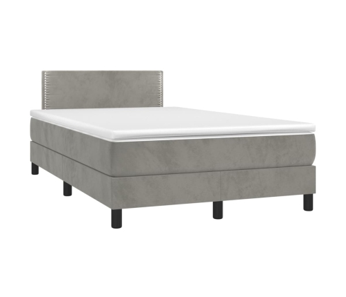 Cama box spring colchón y LED terciopelo gris claro 120x200 cm