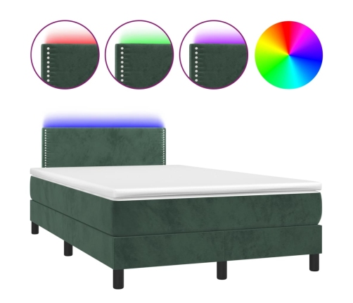 Cama box spring colchón y LED terciopelo verde oscuro 120x200cm