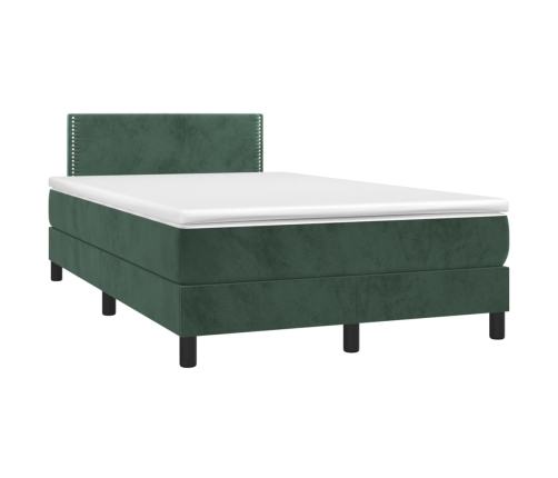 Cama box spring colchón y LED terciopelo verde oscuro 120x200cm