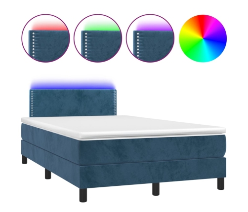 Cama box spring colchón y LED terciopelo azul oscuro 120x200 cm