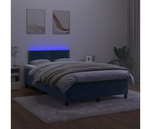 Cama box spring colchón y LED terciopelo azul oscuro 120x200 cm