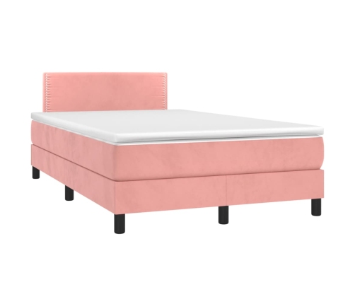 Cama box spring colchón y LED terciopelo rosa 120x200 cm