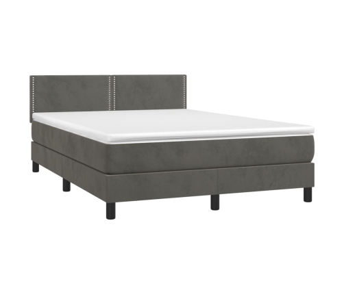 Cama box spring colchón y LED terciopelo gris oscuro 140x190 cm